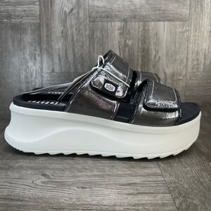 Hey Dude Metallic Black Platform Slide Sandals